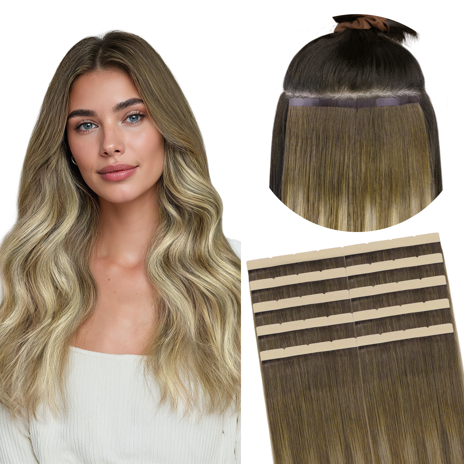  Caramel Blonde Balayage (4/27/4) Freedom Tape-Ins 50-100g-100% Remy Human Hair extensions and accessories.