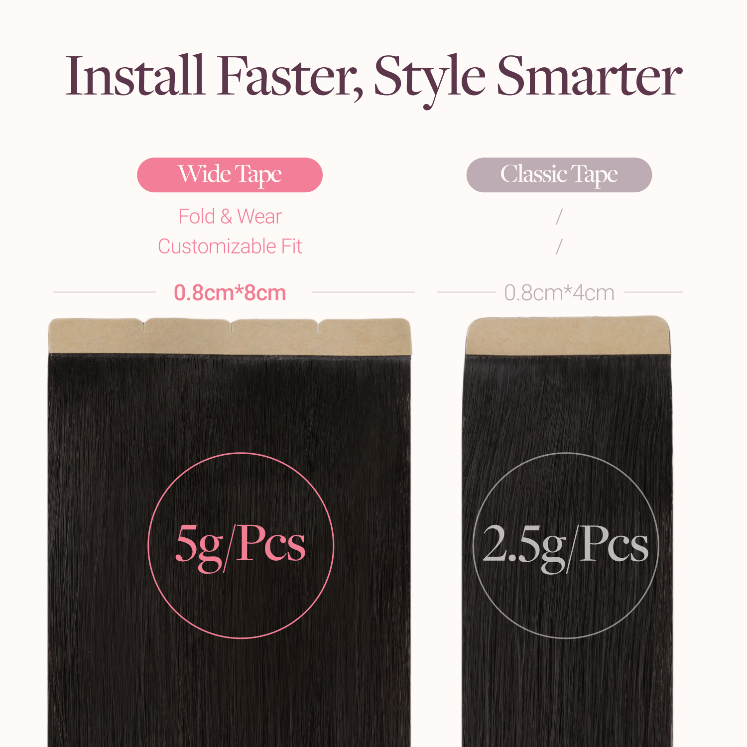  Natural Black (1B) Wide Tape-Ins 50-100g-100% Remy Human Hair extensions and accessories.