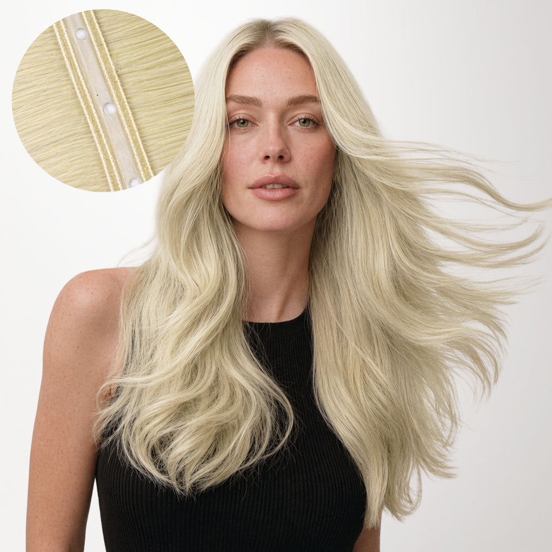 Platinum Blonde (60A) Butterfly Weft Hair Extensions (100g-160g)-100% Remy Human Hair.