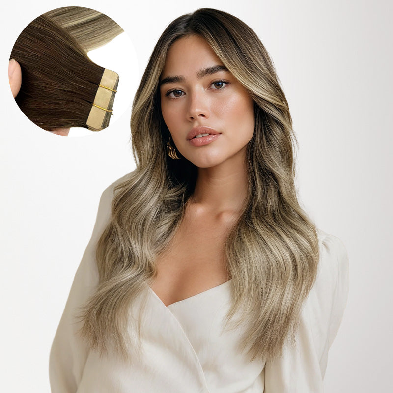 Bleach Blonde Balayage (3/8/613) Tape-Ins Set