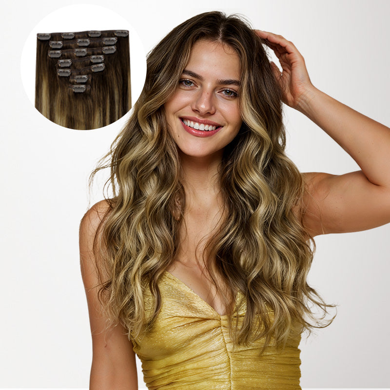 Caramel Blonde Balayage (4/27/4) Thick Clip-Ins Set