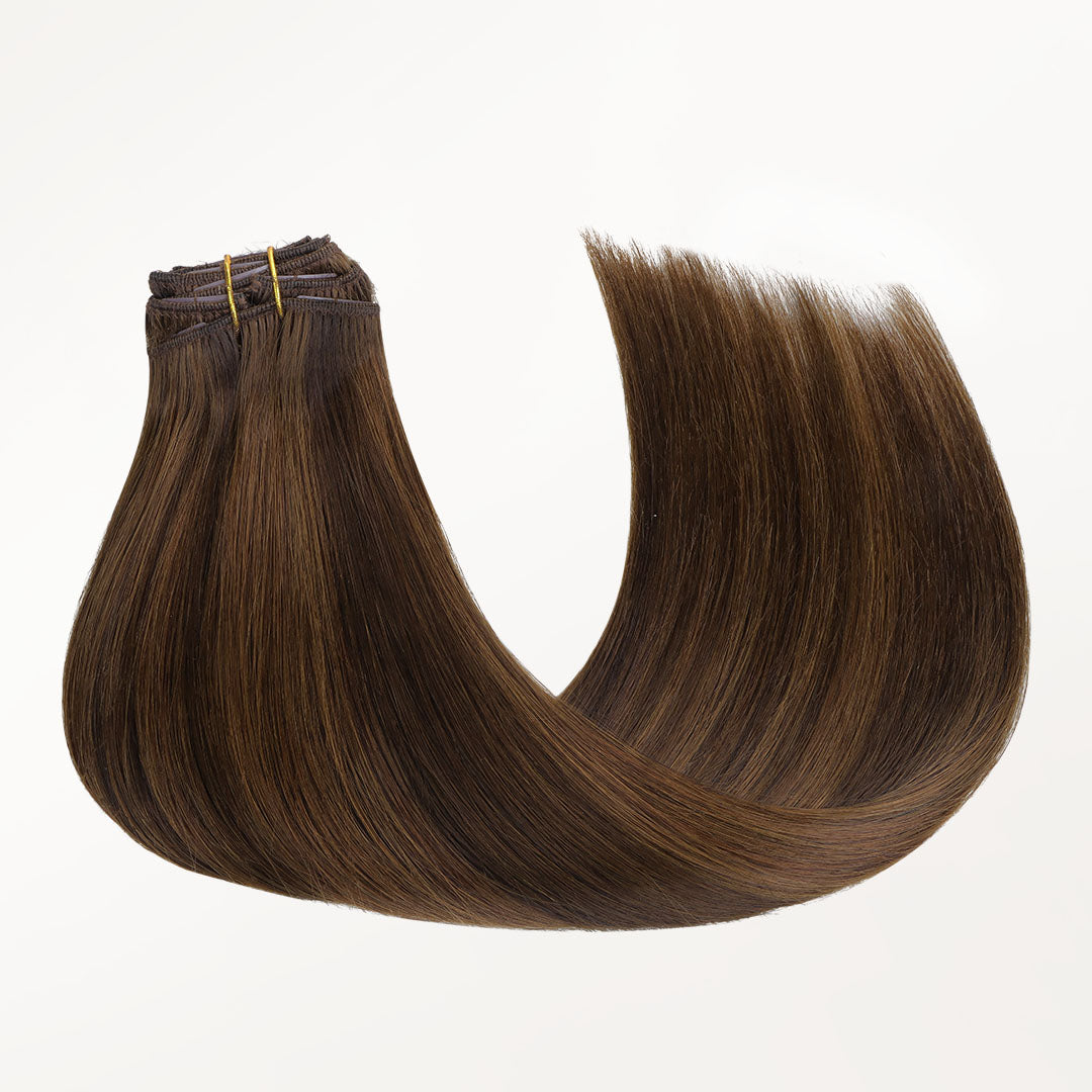 Brown Sugar Swirl Highlights (2C/4E/6C) Classic Clip-Ins (120g-130g)-100% Remy Human Hair.