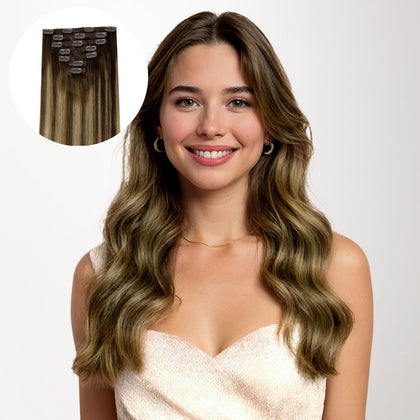Caramel Blonde Balayage (4/27/4) Classic Clip-Ins [Clearance]_100% Remy Human Hair.