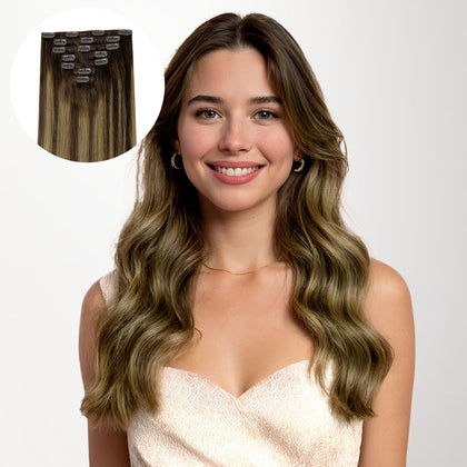 Caramel Blonde Balayage (4/27/4) Classic Clip-Ins (120g-150g)-100% Remy Human Hair.