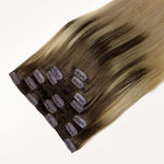 Chocolate Brown to Dirty Blonde (4/18) Classic Clip-Ins (120g) – 100% Remy Human Hair by GOO GOO Hair.