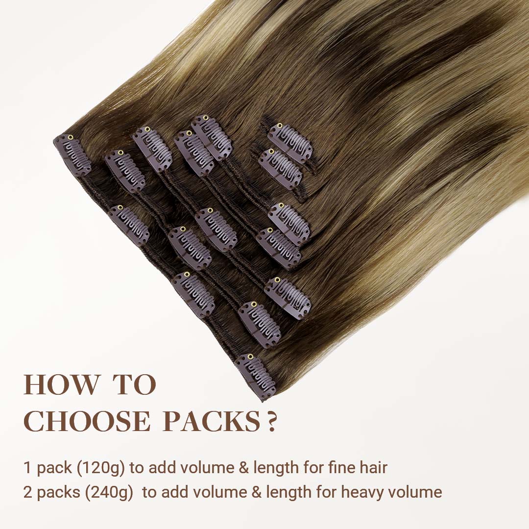 Chocolate Brown to Dirty Blonde (4/18) Classic Clip-Ins (120g) – 100% Remy Human Hair by GOO GOO Hair.