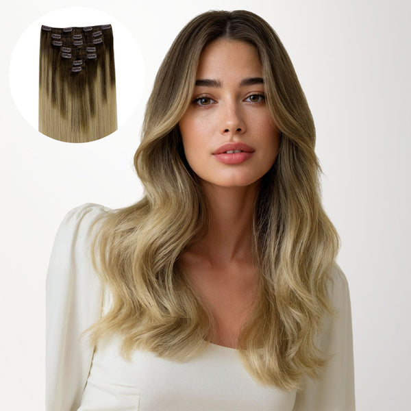 20” CHOCOLATE BROWN TO SANDY BLONDE CLIP-INS NEW Dark Sandy Blonde, 20 main image 2