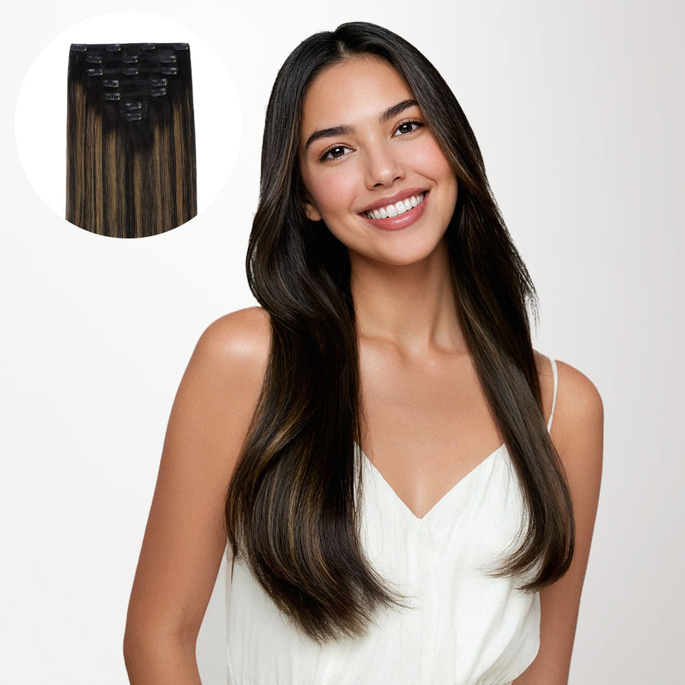 NATÜRLICHES SCHWARZES BALAYAGE (1B/6/1B) KLASSISCHE CLIP-INS