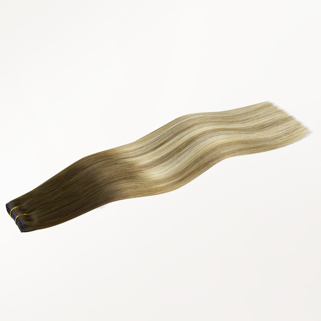Bleach Blonde Balayage (3/8/613) Butterfly Weft Hair Extensions (100g-160g)-100% Remy Human Hair.