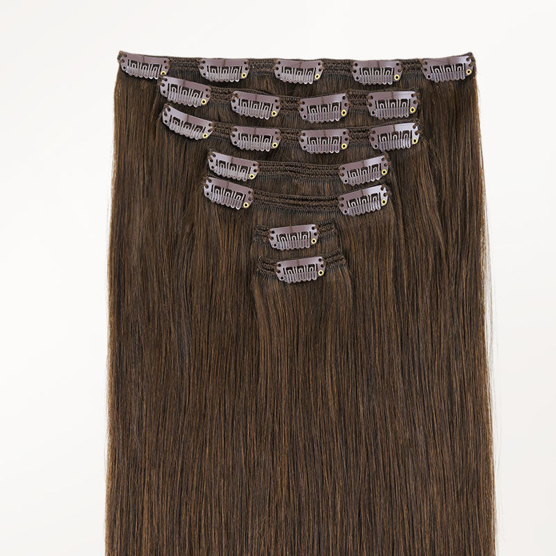 Chocolate Brown (4A) Full Classic Clip-Ins (160g-220g) – 100% Remy Human Hair by GOO GOO Hair.