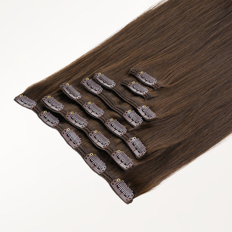Chocolate Brown (4A) Full Classic Clip-Ins (160g-220g) – 100% Remy Human Hair by GOO GOO Hair.