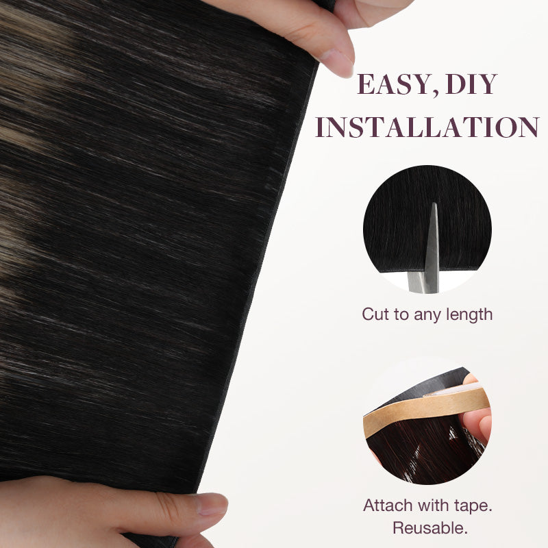  Brown Sugar Swirl Highlights (2C/4E/6C) Genius Tape Weft Hair Extensions 60g_100% Remy Human Hair extensions and accessories.