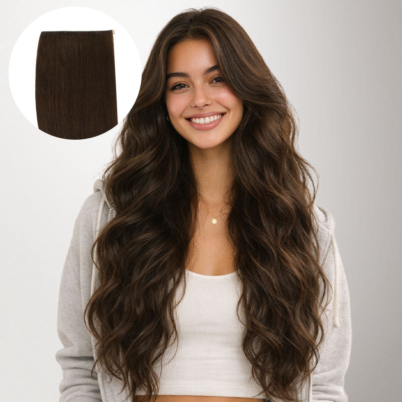 Chocolate Brown (4A) Genius Tape Weft Hair Extensions 60g-100% Remy Human Hair.