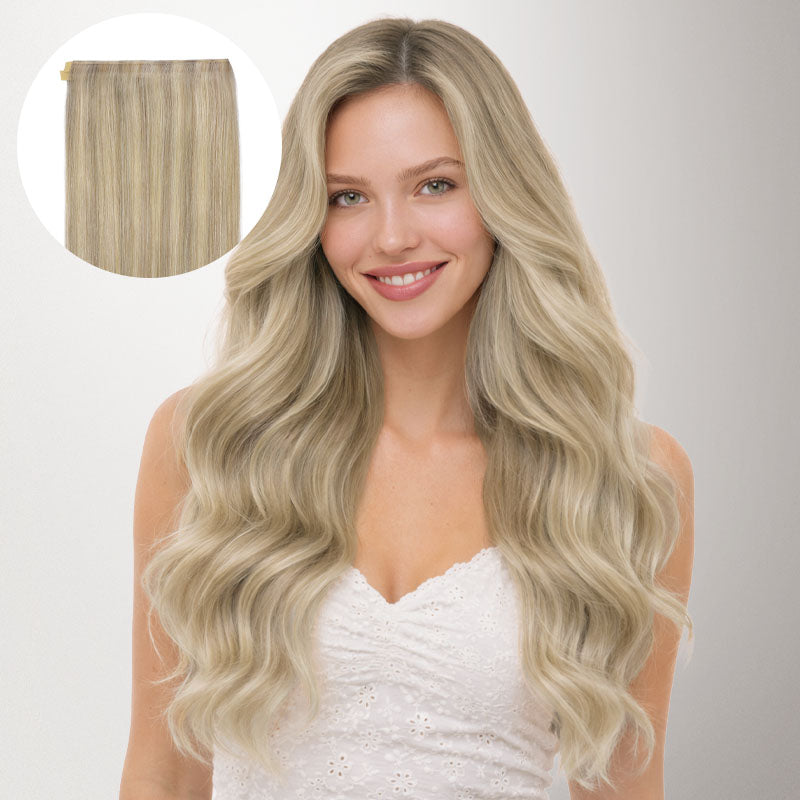 Ash Blonde Highlights (17A/60A) Genius Tape Weft Hair Extensions 60g-100% Remy Human Hair.