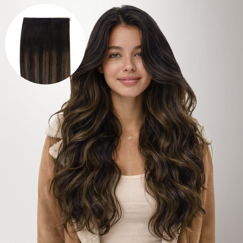 Dark Brown Balayage (2/6/2) Genius Tape Weft Hair Extensions 60g-100% Remy Human Hair.