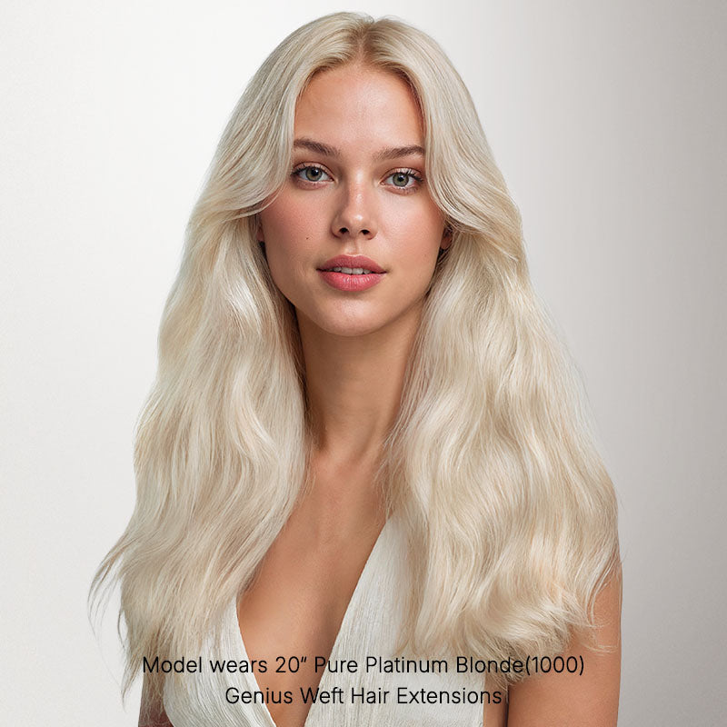 Pure Platinum Blonde (1000) Genius Tape Weft Hair Extensions 60g-100% Remy Human Hair.