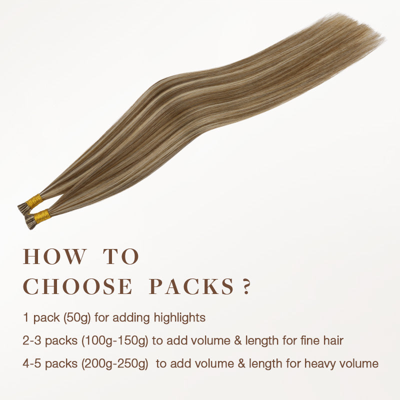  Golden Blonde Highlights (8B/60B) I-Tip Hair Extensions 50g-100% Remy Human Hair.