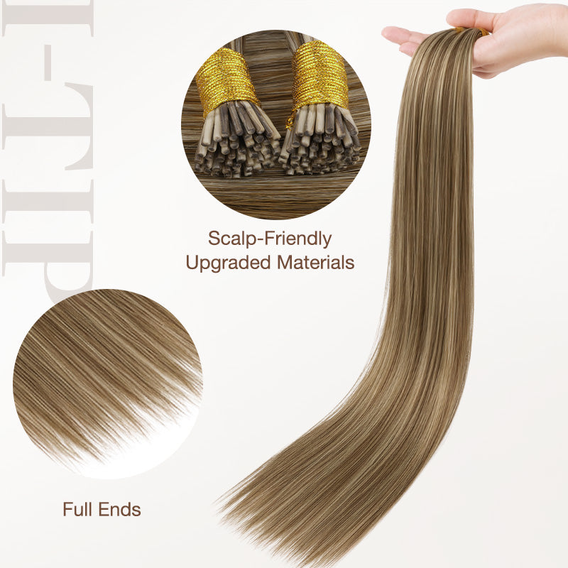  Golden Blonde Highlights (8B/60B) I-Tip Hair Extensions 50g-100% Remy Human Hair.