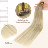 Natural Blonde Balayage (18ET90A) I-Tip Hair Extensions 50g – 100% Remy Human Hair by GOO GOO Hair.