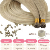 Natural Blonde Balayage (18ET90A) I-Tip Hair Extensions 50g – 100% Remy Human Hair by GOO GOO Hair.