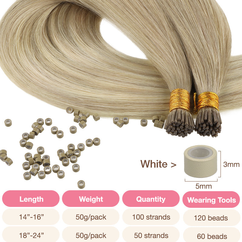 Natural Blonde Balayage (18ET90A) I-Tip Hair Extensions 50g – 100% Remy Human Hair by GOO GOO Hair.