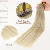 Extensiones de cabello con punta en I de color negro a rubio claro (1B/16/1B)