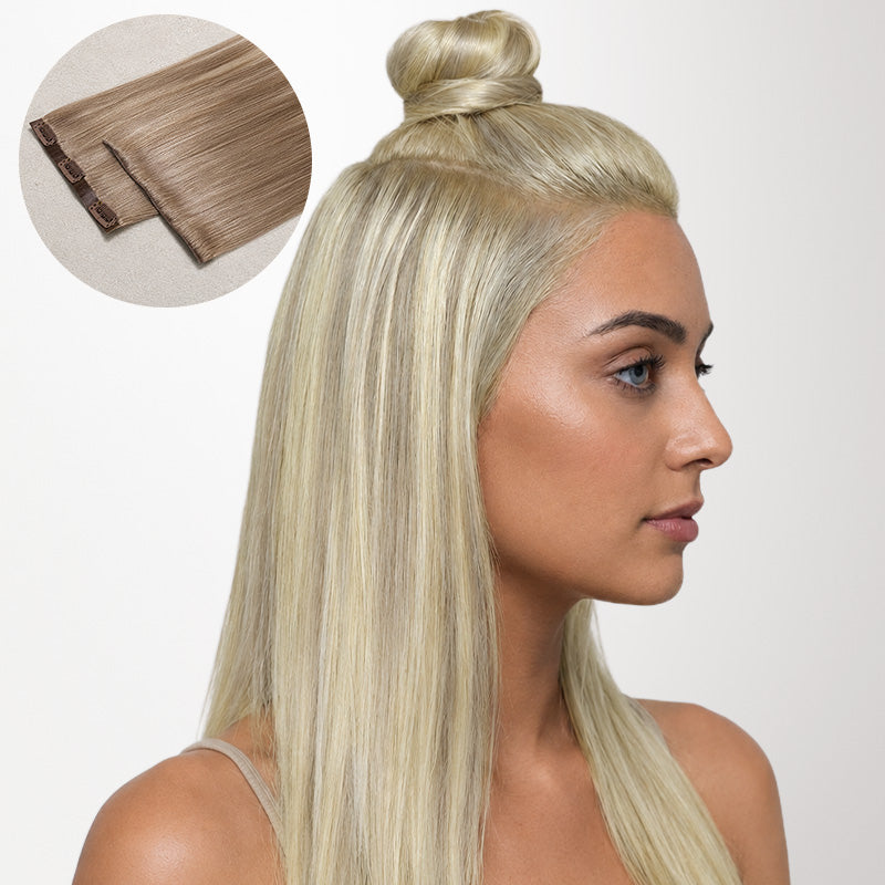 Ash Blonde Highlights (17A/60A) Invisi Edge Seamless Clip-Ins (130g-170g)-100% Remy Human Hair extensions and accessories.