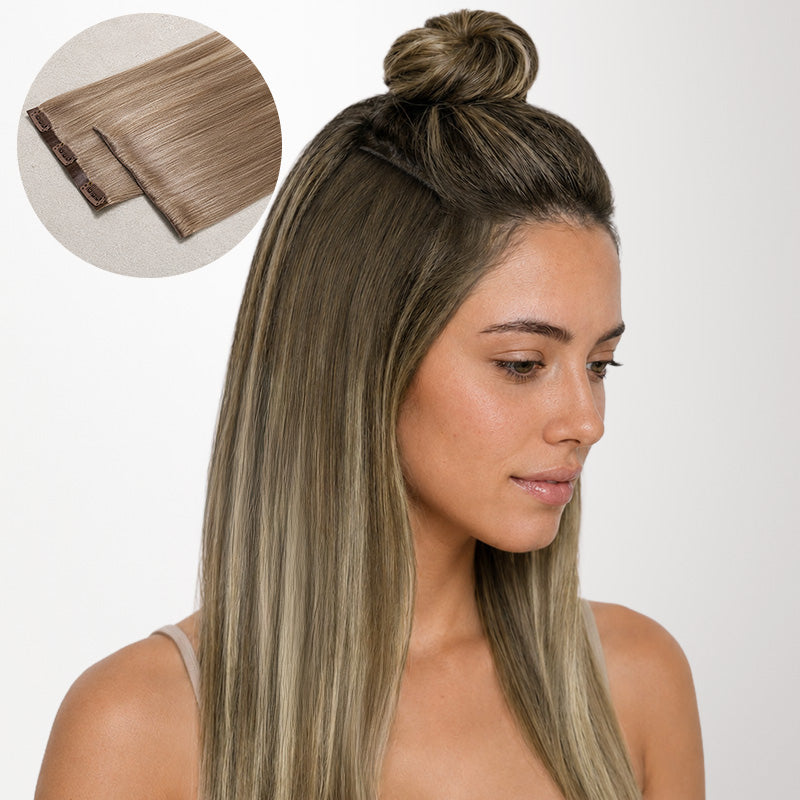 Bleach Blonde Balayage (3/8/613) Invisi Edge Seamless Clip-Ins (130g-170g)-100% Remy Human Hair extensions and accessories.