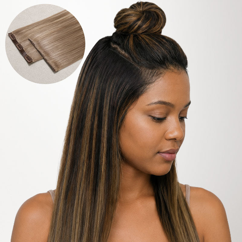 Dark Brown Balayage (2/6/2) Invisi Edge Seamless Clip-Ins (130g-170g)-100% Remy Human Hair extensions and accessories.