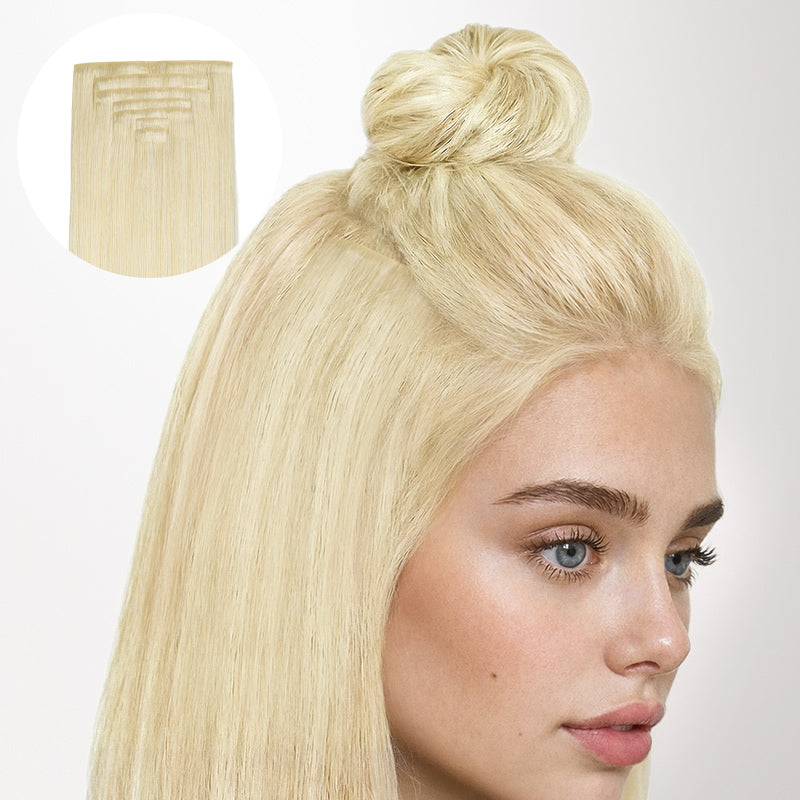 Platinum Blonde (60A) Invisi Edge Seamless Clip-Ins (140g-160g)-100% Remy Human Hair.