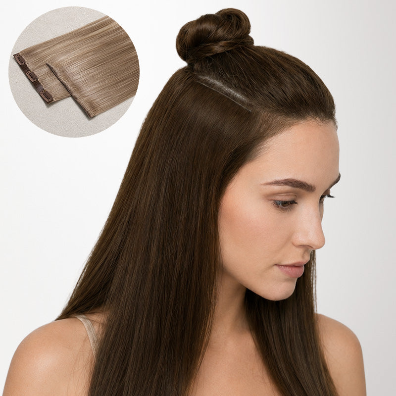 Chocolate Brown (4A) Invisi Edge Seamless Clip-Ins (130g-170g)-100% Remy Human Hair extensions and accessories.