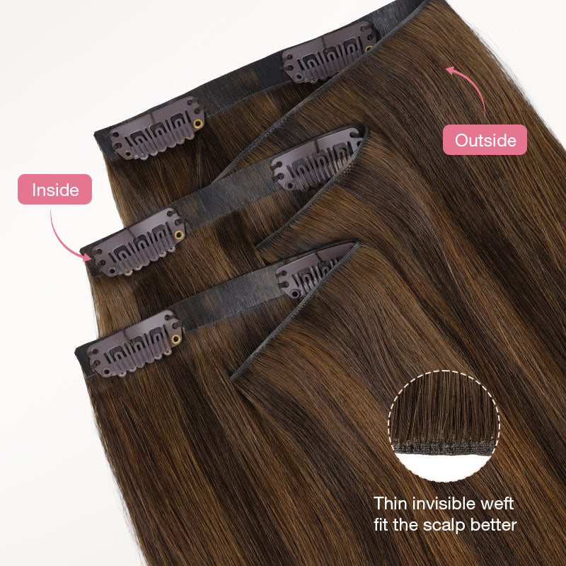  Dirty Blonde Highlights (18D/22F) Invisi Edge Seamless Clip-Ins (140g-160g)-100% Remy Human Hair.