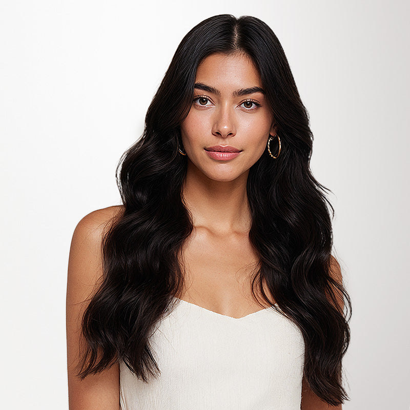 Jet Black (1) Invisi Edge Seamless Clip-Ins (140g-160g)_100% Remy Human Hair.