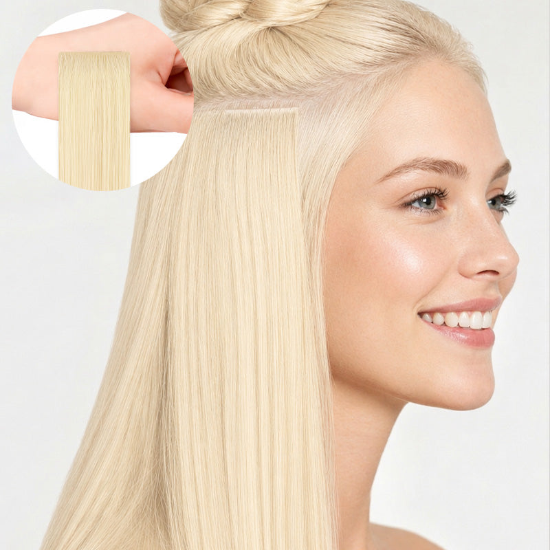  Platinum Blonde Balayage (17/22/60) Invisi Edge Tape-Ins 50g-100% Remy Human Hair.