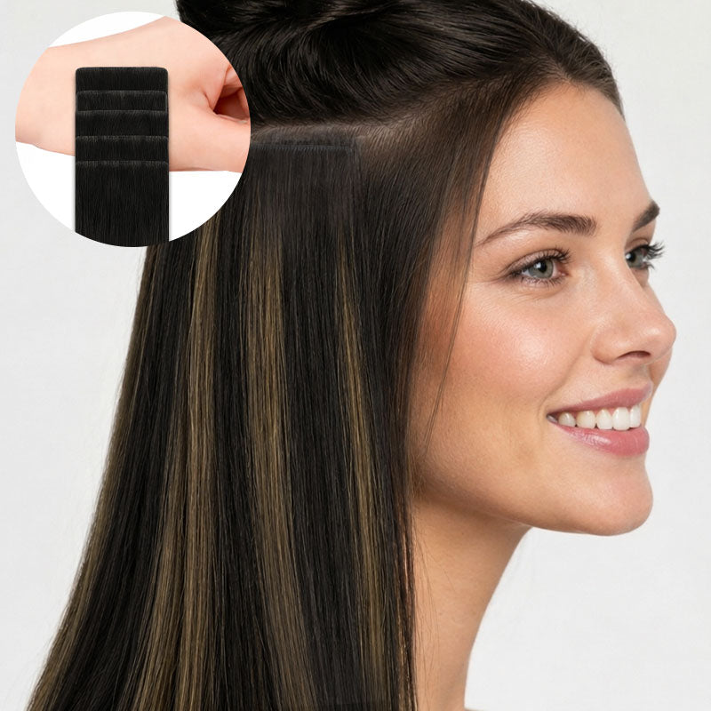  Natural Black Balayage (1B/6/1B) Invisi Edge Tape-Ins 50g-100% Remy Human Hair.