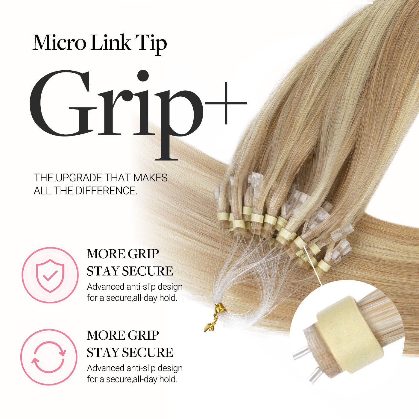 Light Blonde Highlights (16/22A) Micro Link Tip Hair Extensions-100% Remy Human Hair Extensions.