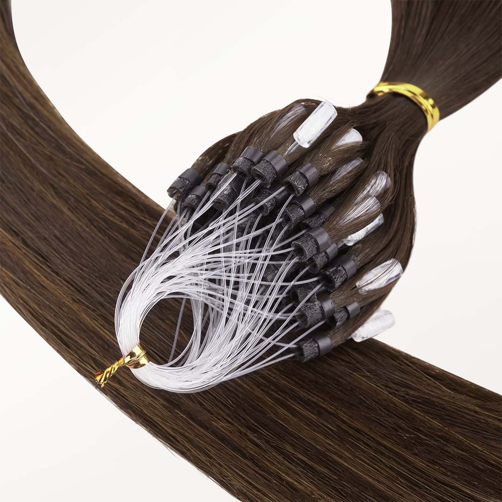 Dark Brown Balayage (2/6/2) Micro Link Tip Hair Extensions – 100% Remy Human Hair by GOO GOO Hair.