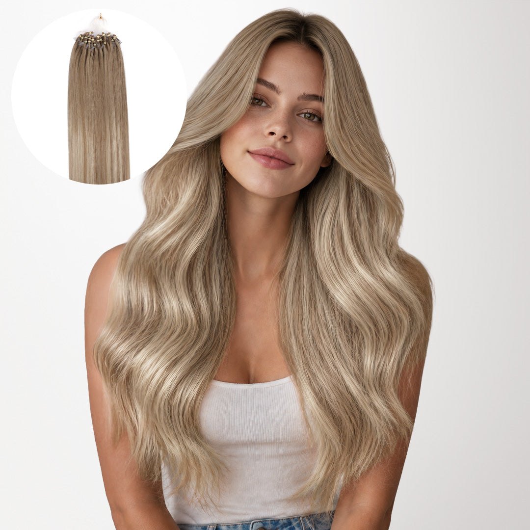  Natural Blonde Balayage (18ET90A) Micro Link Tip Hair Extensions-100% Remy Human Hair.