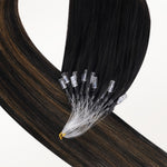  Natural Black Balayage (1B/6/1B) Micro Link Tip Hair Extensions-100% Remy Human Hair.
