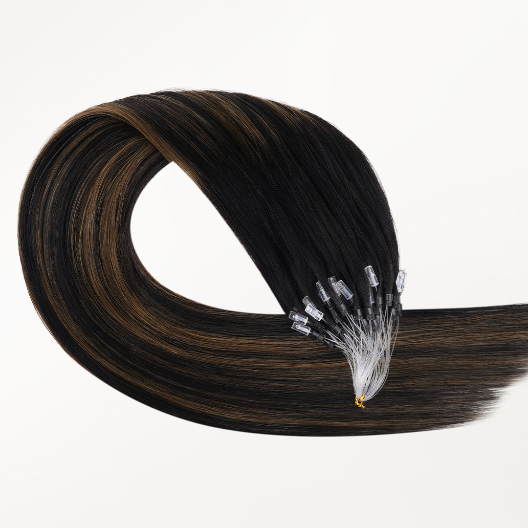  Natural Black Balayage (1B/6/1B) Micro Link Tip Hair Extensions-100% Remy Human Hair.