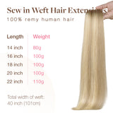 Extensiones de cabello con trama cosida RUBIO PLATINO (60A)