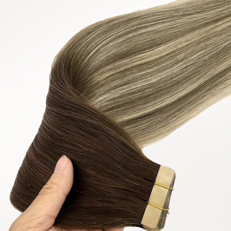 Bleach Blonde Balayage (3/8/613) Tape-Ins 50g – 100% Remy Human Hair by GOO GOO Hair.