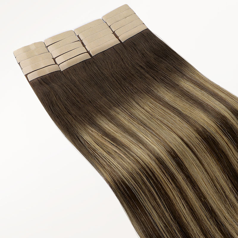 Caramel Blonde Balayage (4/27/4) Tape-Ins 50g – 100% Remy Human Hair by GOO GOO Hair.