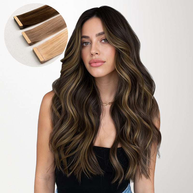 Chestnut Brown Balayage (2/6) Tape-Ins 50g_100% Remy Human Hair extensions and accessories.