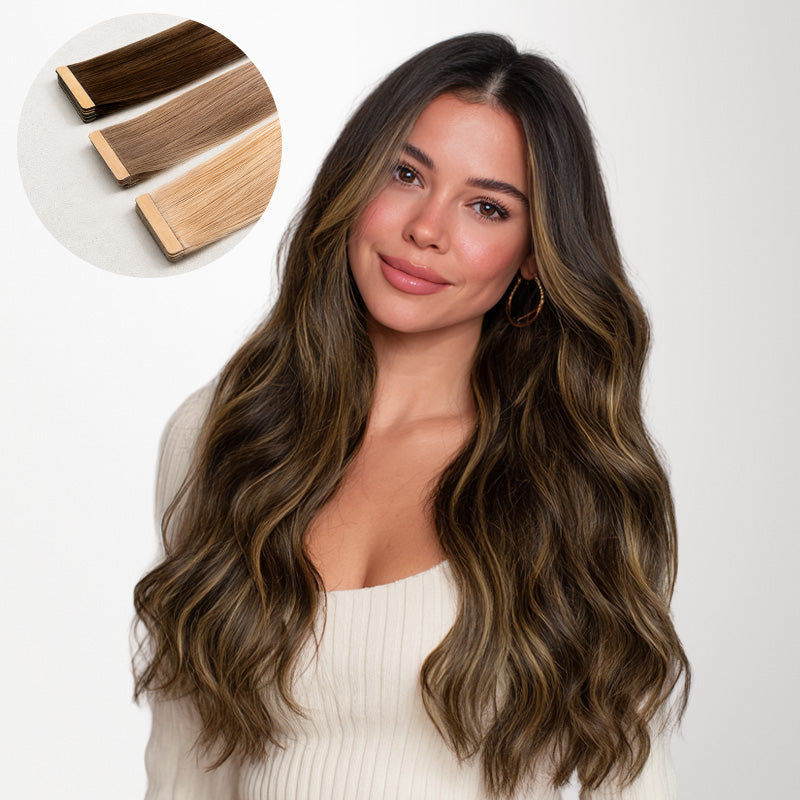 Dark Brown Balayage (2/6/2) Tape-Ins 50g_100% Remy Human Hair extensions and accessories.