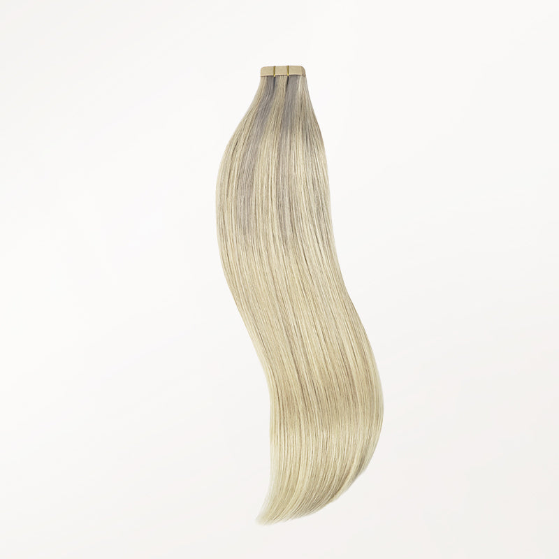 Platinum Blonde Balayage (17/22/60) Tape-Ins 50g – 100% Remy Human Hair by GOO GOO Hair.