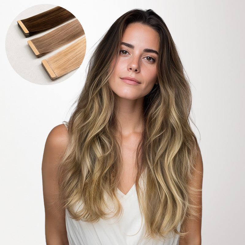 Dirty Blonde Omber (2/6/18) Tape-Ins 50g_100% Remy Human Hair extensions and accessories.