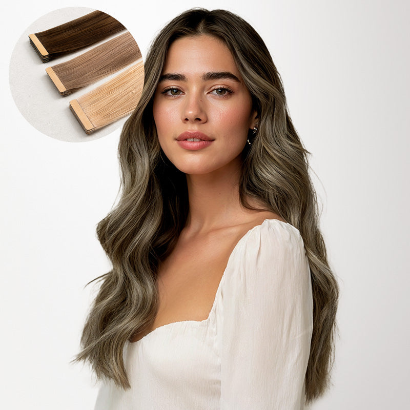 Honey Blonde Balayage (4/26/4) Tape-Ins 50g_100% Remy Human Hair extensions and accessories.