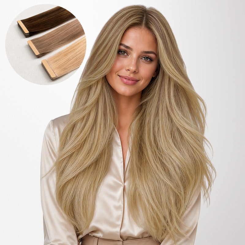  Espresso Root Ash Blonde Balayage (R5E/9A/60H) Tape-Ins 50g_100% Remy Human Hair extensions and accessories.