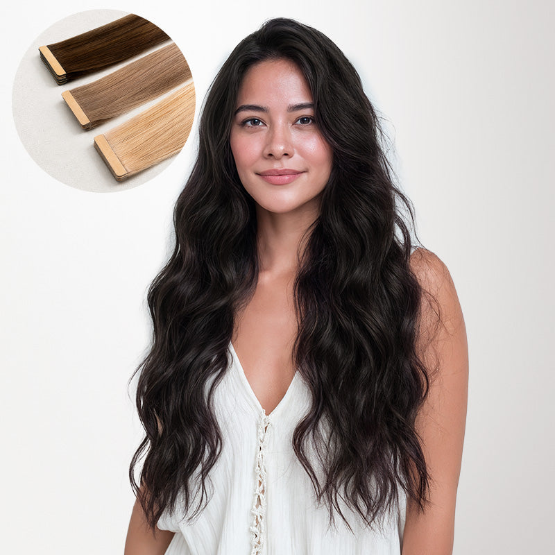 Natural Black (1B) Tape-Ins 50g_100% Remy Human Hair extensions and accessories.